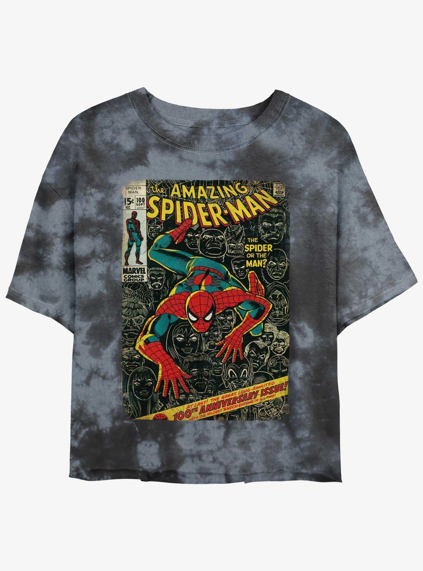 Marvel Spider-Man Comic 100th Anniversary Cover Girls Tie-Dye Crop T-Shirt Product Image