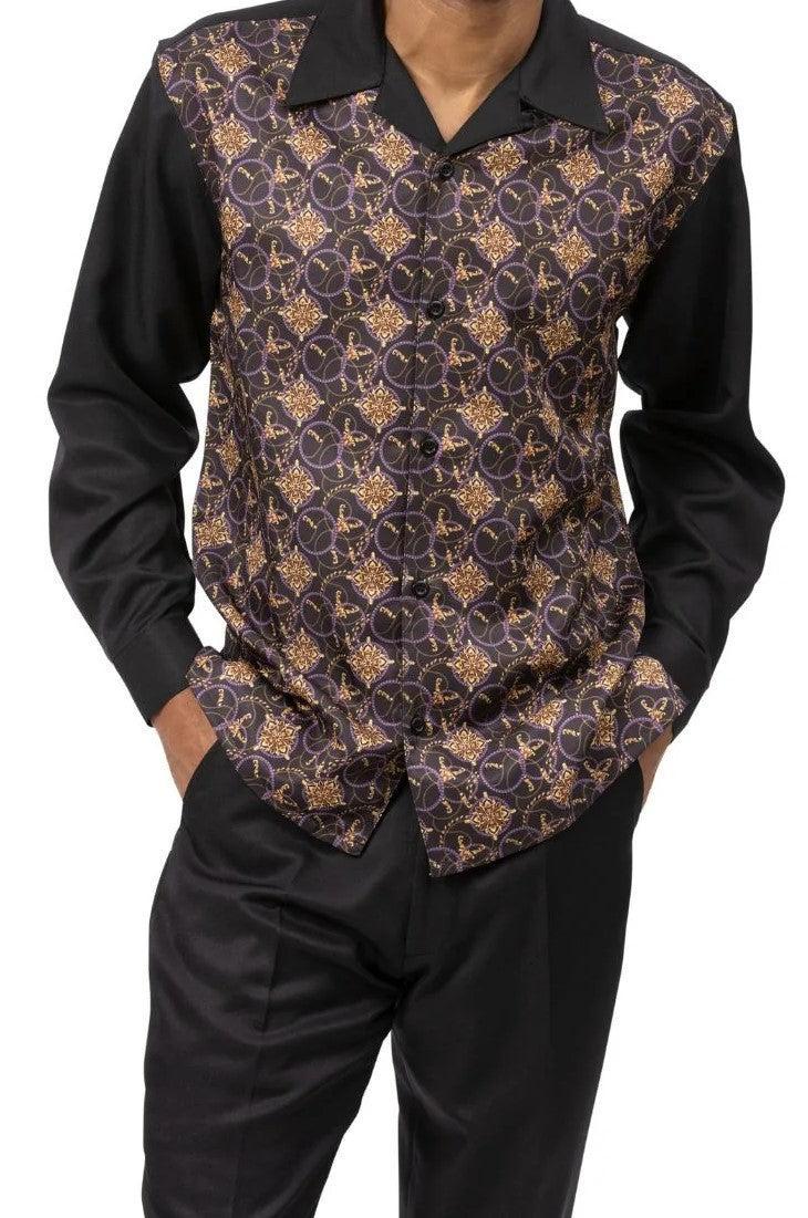 Black Print Design Long Sleeve Walking Suit Product Image