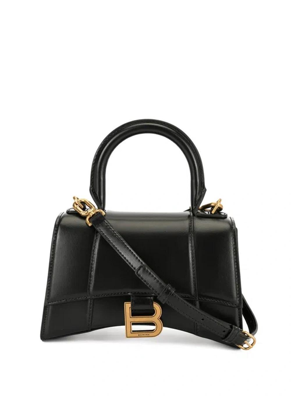 BALENCIAGA Hourglass Xs Leather Handbag In Black Product Image