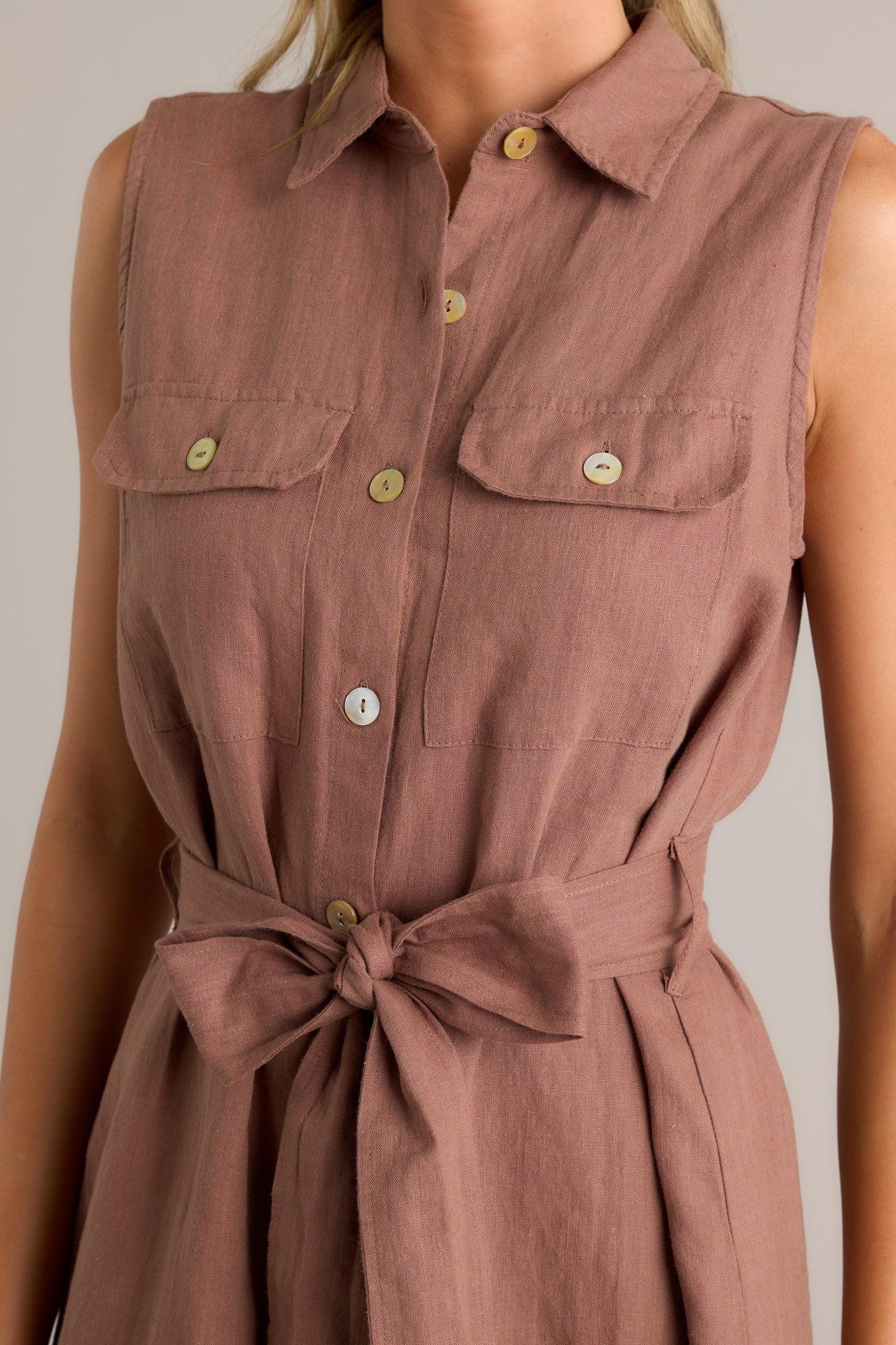 Timeless Grace Brown Tie-Front Midi Dress Product Image