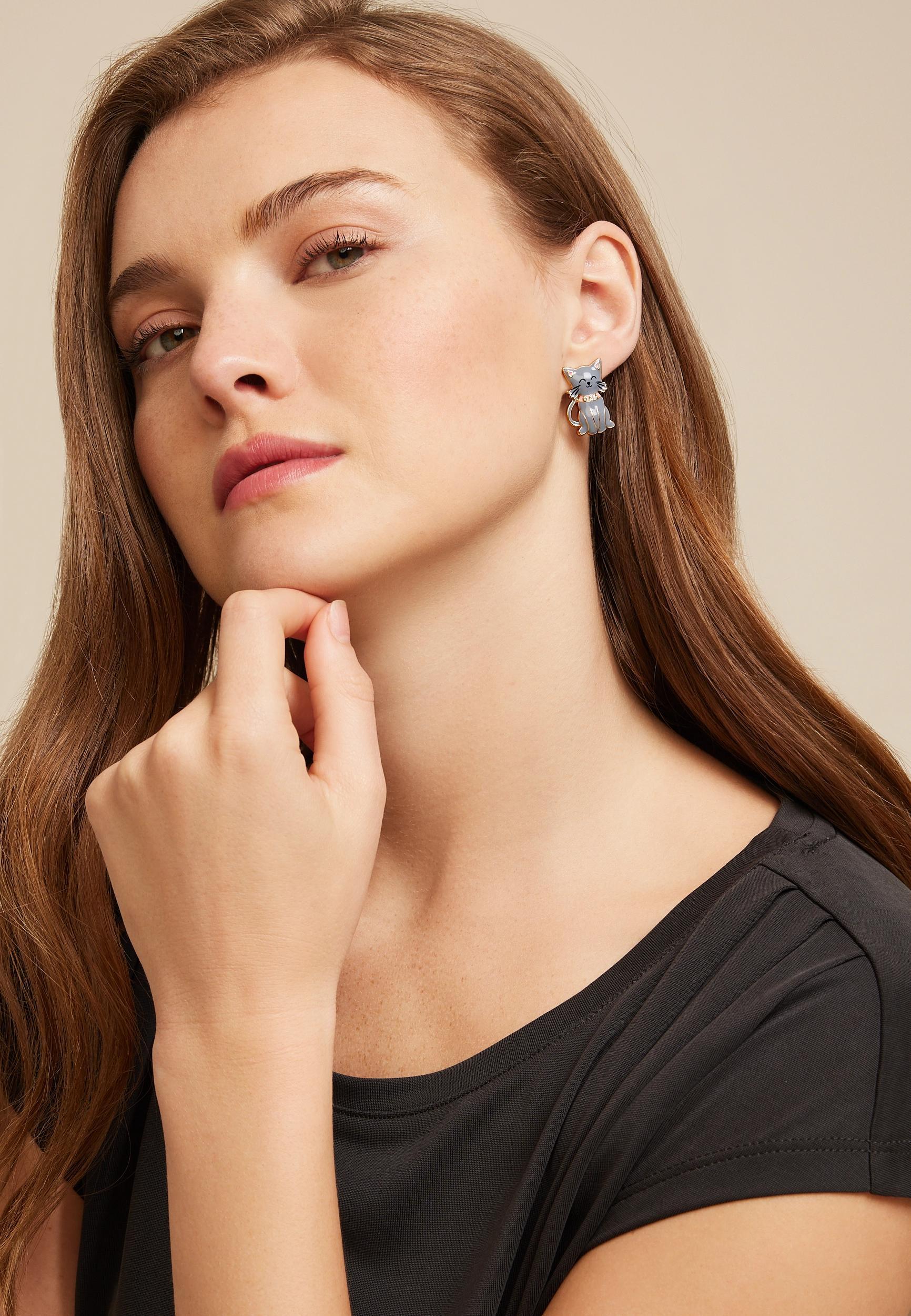 Gray Cat Drop Earrings Product Image