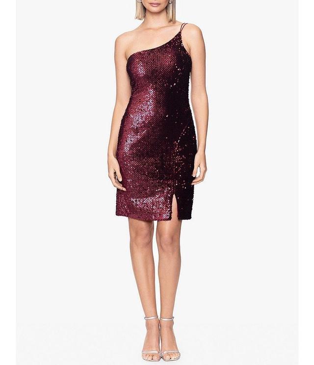 Betsy & Adam Velvet Sequin One Shoulder Sleeveless Dress Product Image