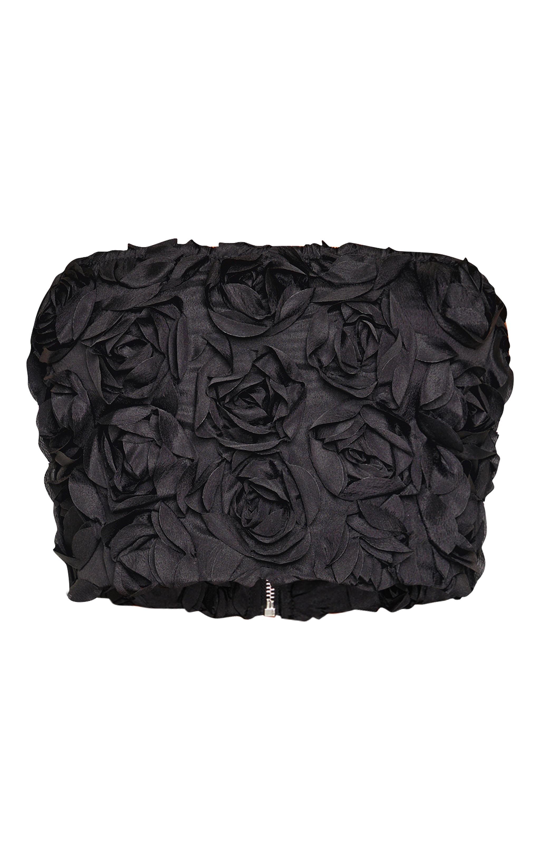 Petite Black Flower Detail Bandeau Top Product Image