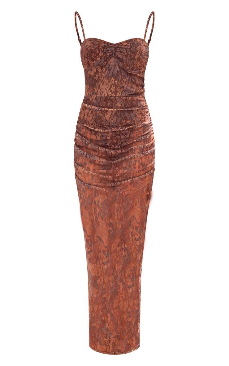  Chocolate Floral Printed Lace Underwired Ruched Maxi Dress Product Image