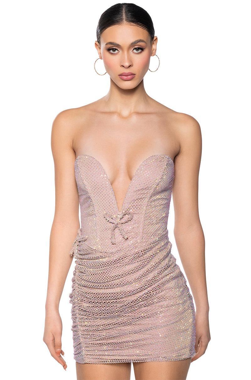 MISS THANG RHINESTONE MESH MINI DRESS Product Image