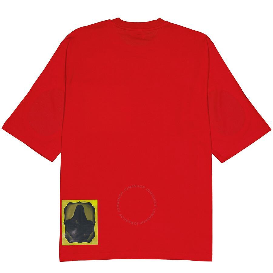 BURBERRY Carrick Ladies Bright Red Cut-out Detail Montage Print Oversized T-shirt Product Image