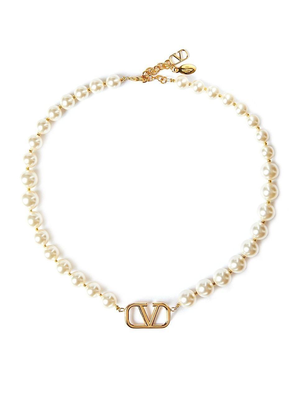 Womens VLogo Signature Metal Necklace With Swarovski Pearls Product Image