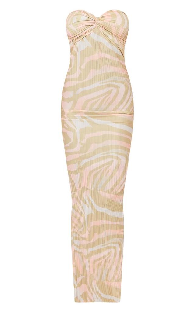 Beige Zebra Print Plisse Knot Bandeau Maxi Dress Product Image