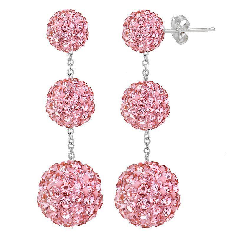 Sterling Silver Graduated Crystal Tiered Drop Earrings, Womens, Pink Product Image