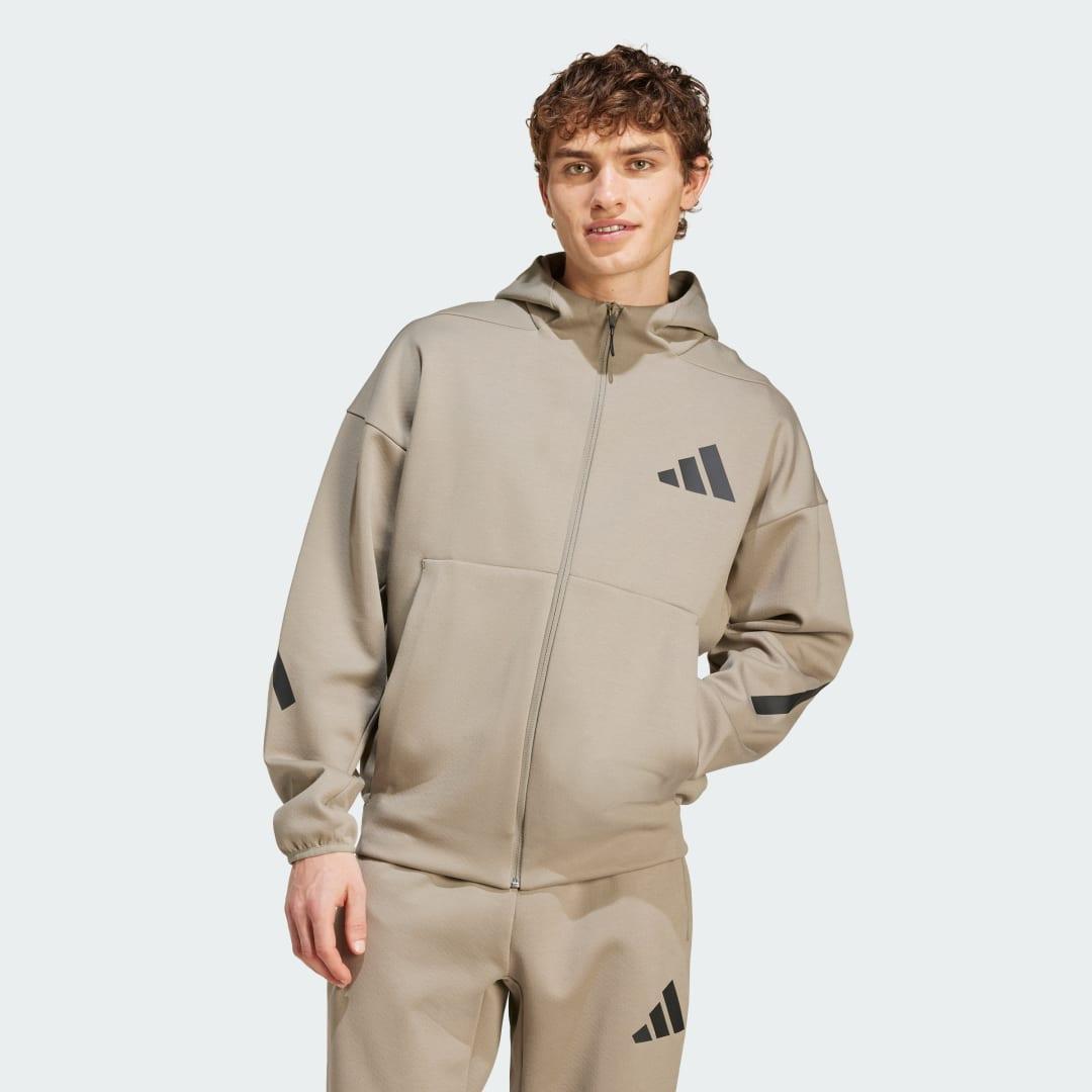 adidas Z.N.E. Full-Zip Hooded Track Jacket White S Mens Product Image