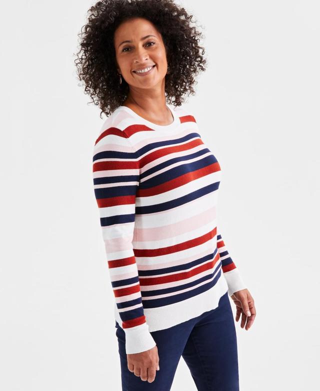 Style & Co Womens Striped Crewneck Long-Sleeve Sweater, Created for Macys Product Image