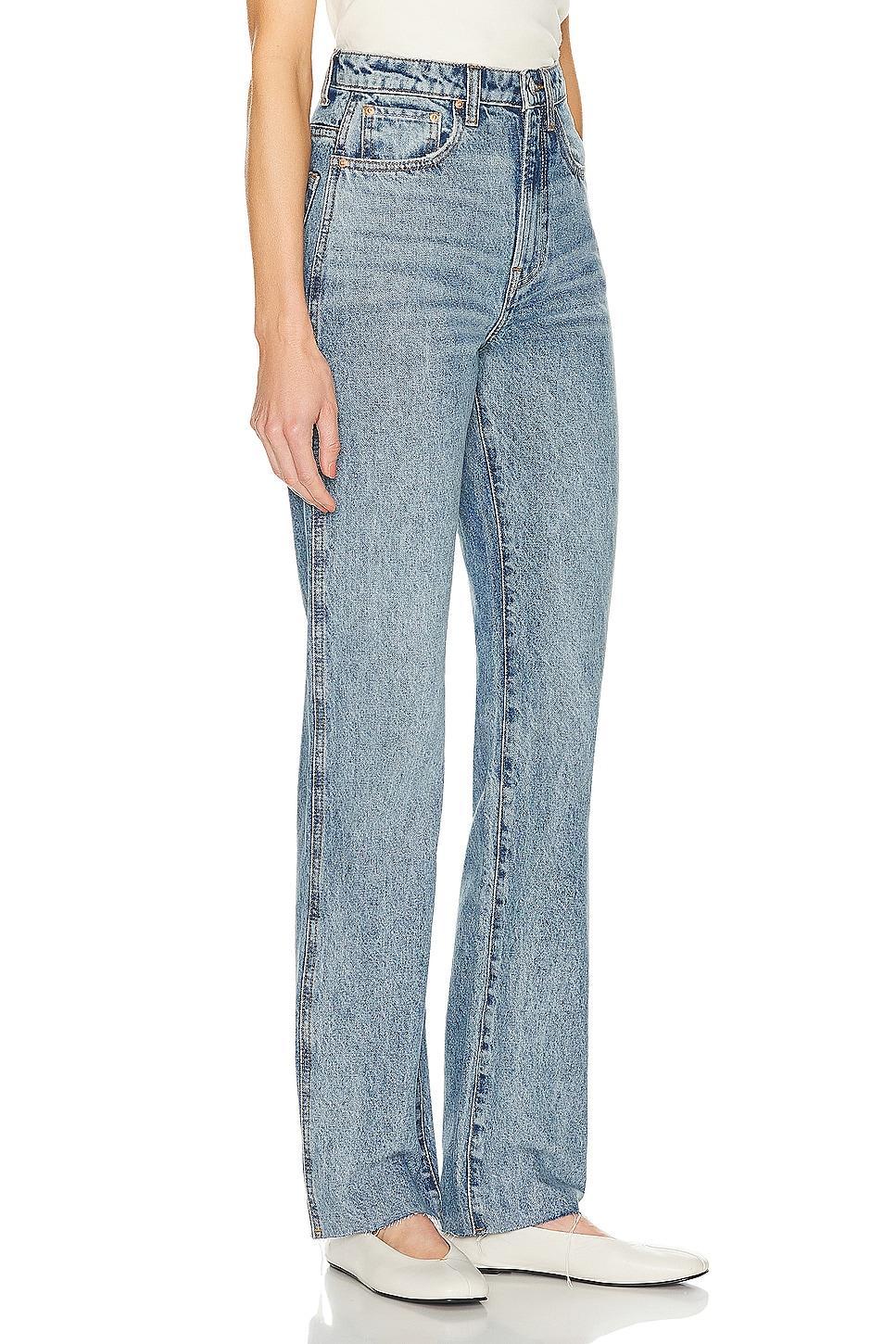 GRLFRND Sara Super High Rise Straight in Wave Hill - Blue. Size 23 (also in 24, 31, 32). Product Image