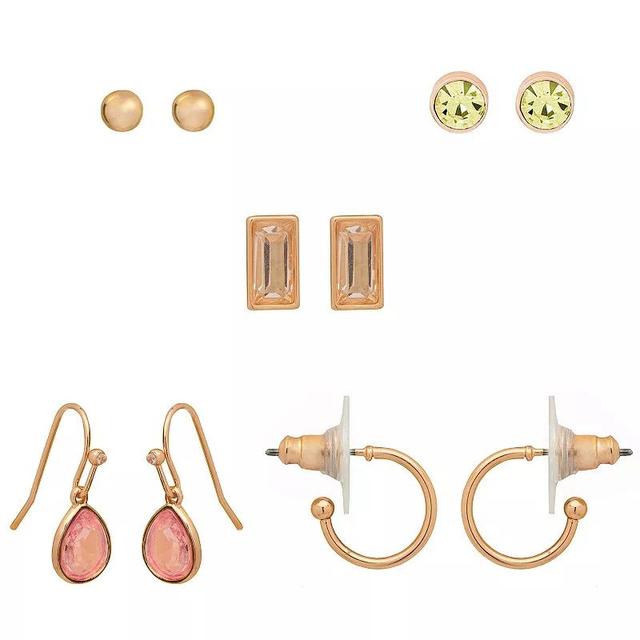 LC Lauren Conrad 5-Piece Gold Tone Blush Nickel Free Earring Set, Womens Product Image