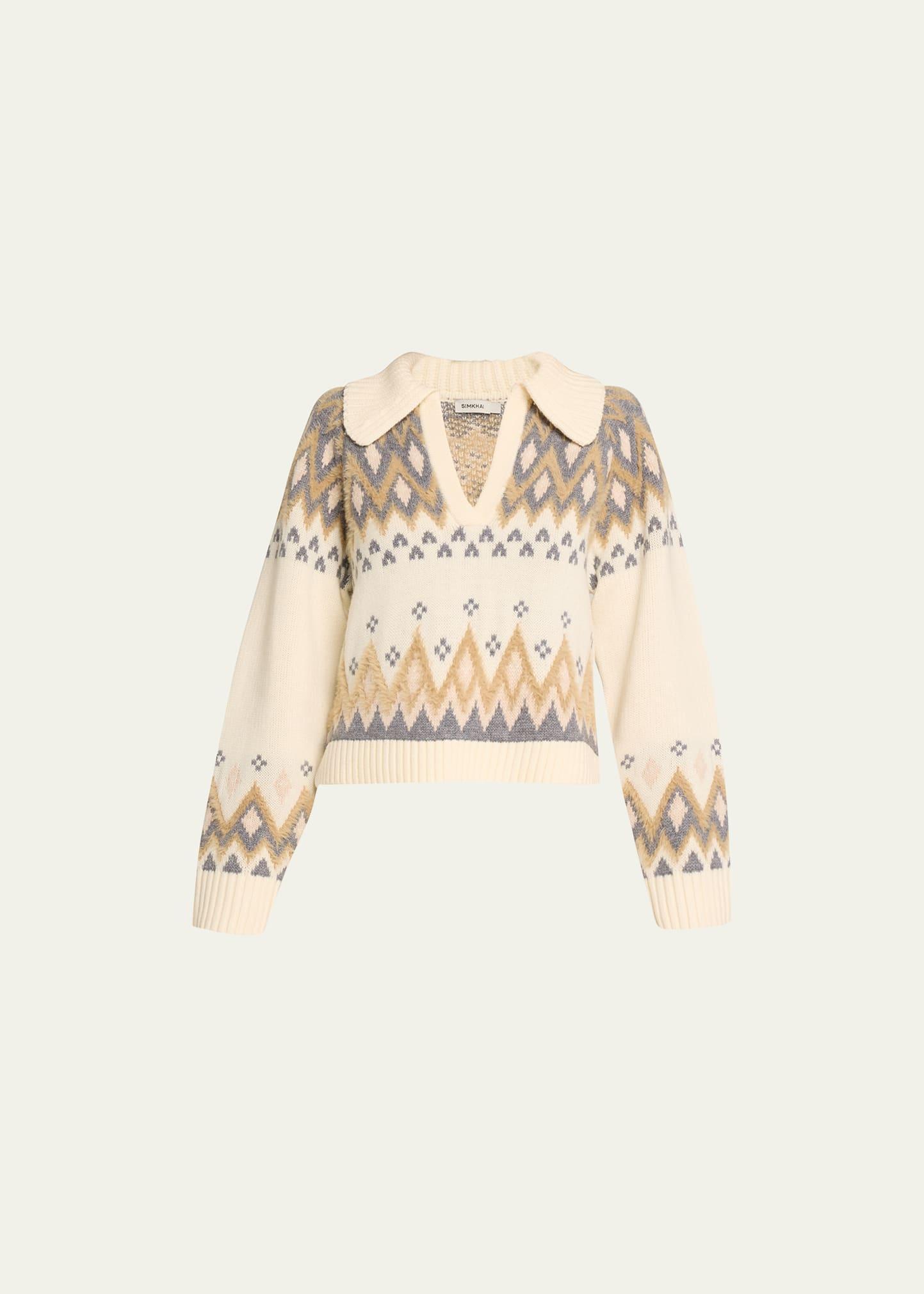 SIMKHAI Clarence Polo Pullover Sweater in Ivory Multi - Ivory. Size S (also in ). Product Image