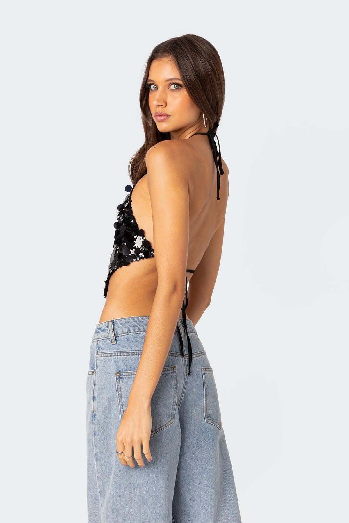 Caelia Sequin Open Back Top Product Image