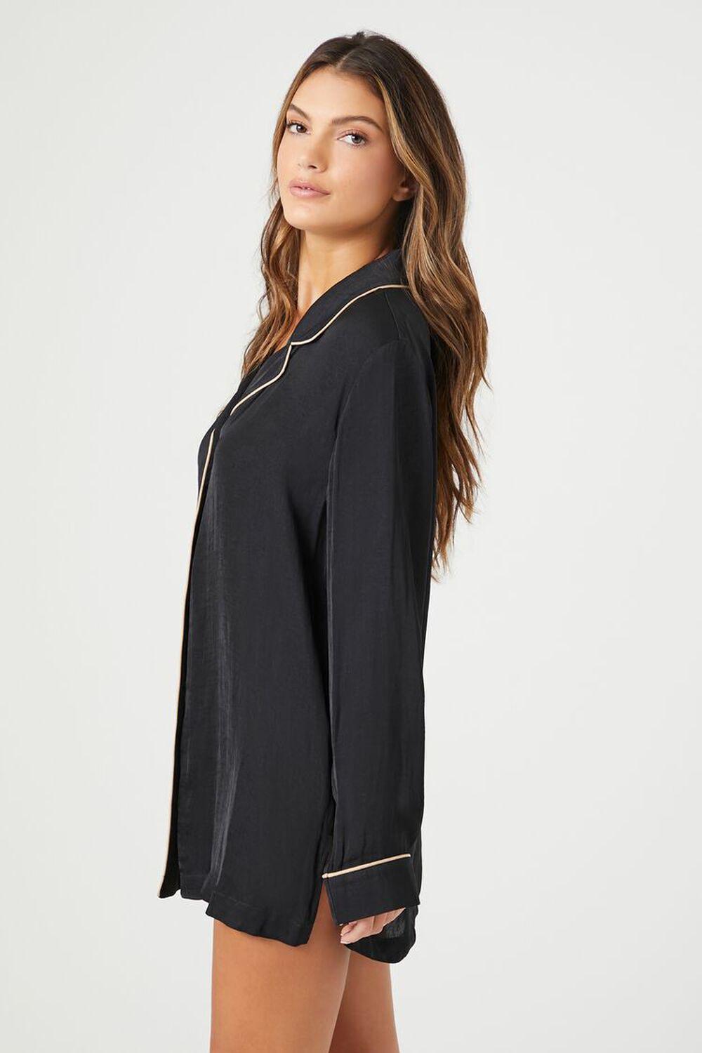 Satin Piped-Trim Pajama Shirt Dress | Forever 21 Product Image