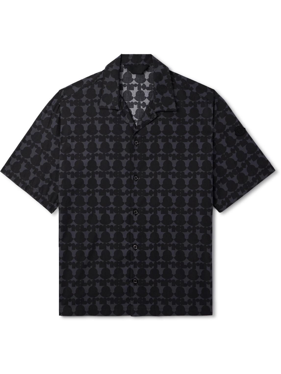 MONCLER Camp-collar Logo-print Cotton-poplin Shirt In Black Product Image