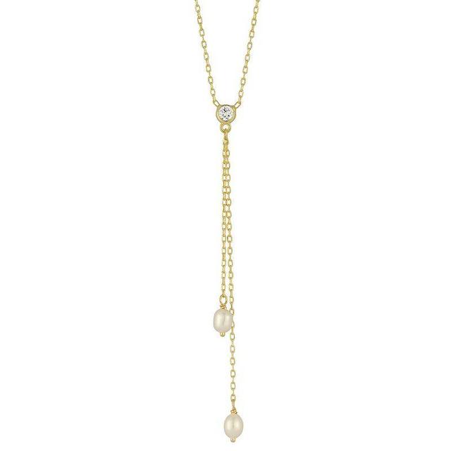 Sunkissed Sterling Cubic Zirconia & Freshwater Cultured Pearl Lariat Necklace, Womens Gold Tone Product Image