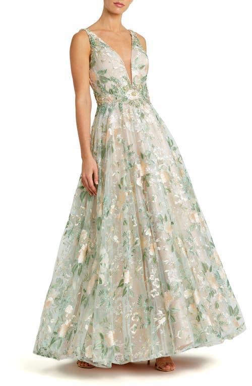 Womens Floral Embroidered V-Neck Gown Product Image