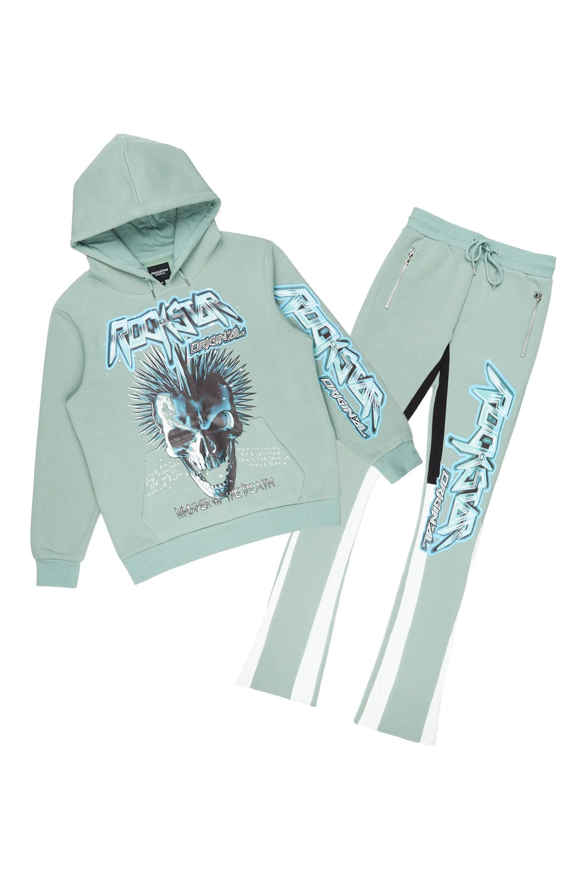 Obern Sage/White Graphic Hoodie/Stacked Flare Pant Track Set Male Product Image