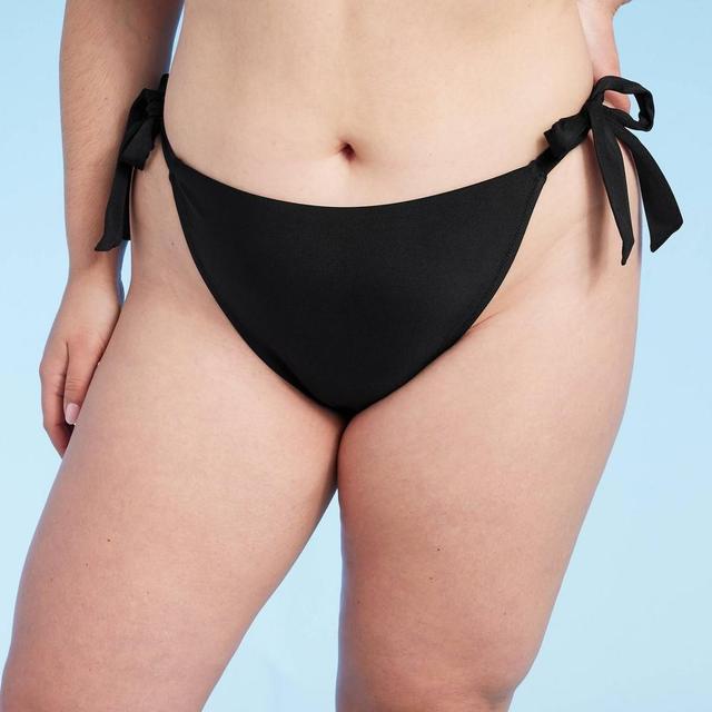 Womens High Leg Side-Tie Cheeky Bikini Bottom - Shade & Shore Black Shine 1X Product Image