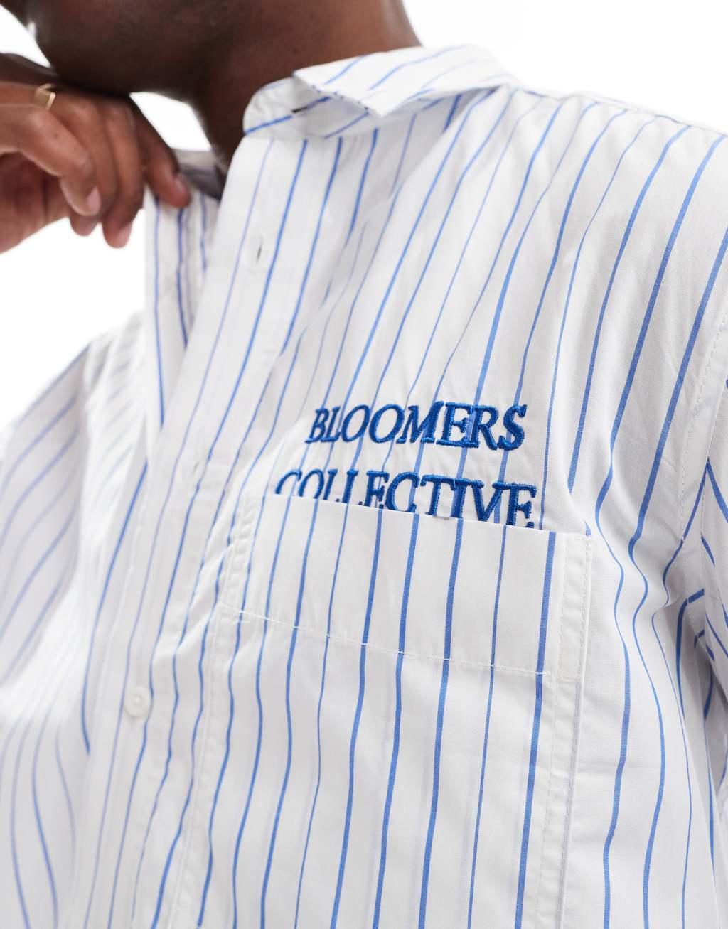 ONLY & SONS long sleeve striped shirt with bloomers print in blue stripe Product Image