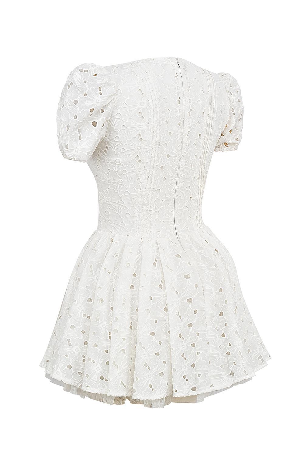 Imani White Pleated Broderie Anglais Mini Dress Product Image