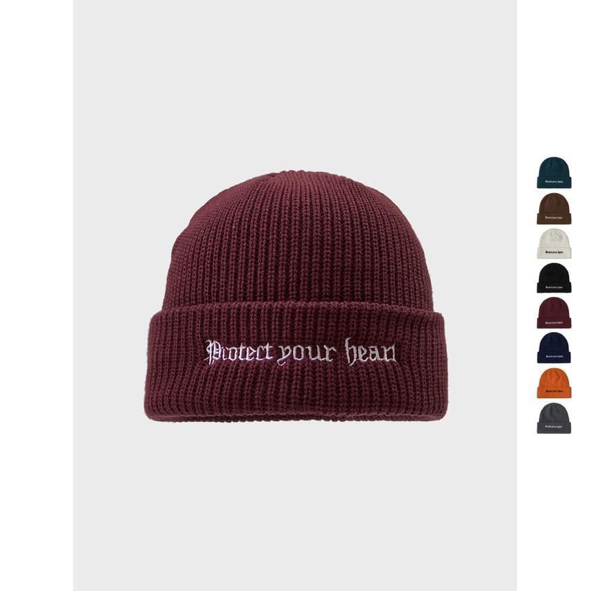 Letter Embroidered Knit Beanie Product Image