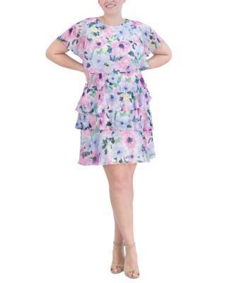 Plus Size Floral-Print Tiered Dress Product Image