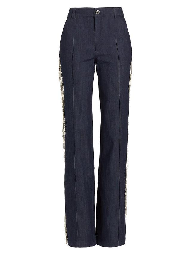 Dara Rhinestone Straight-Leg Denim Pants Product Image