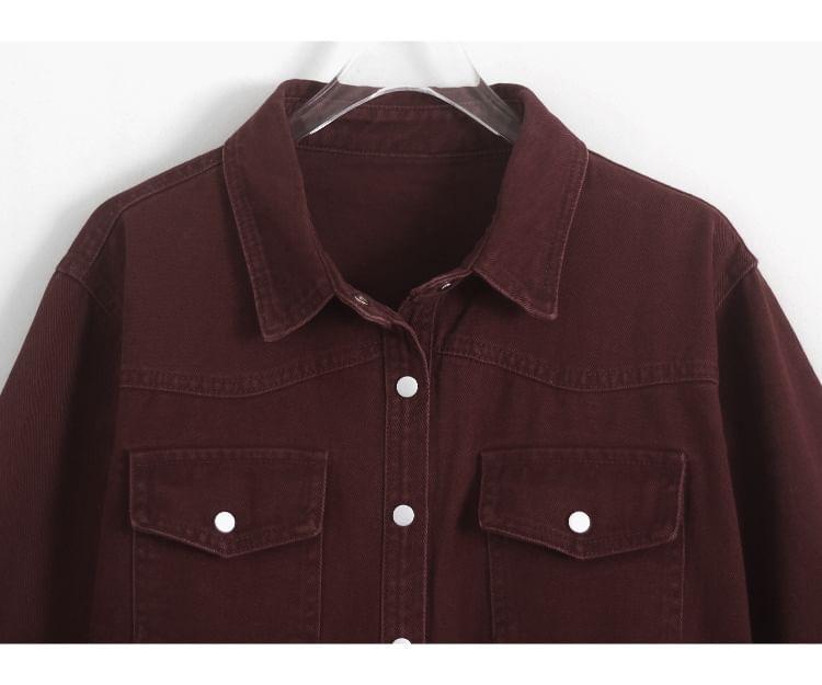 Collared Denim Button-up Crop Jacket Product Image