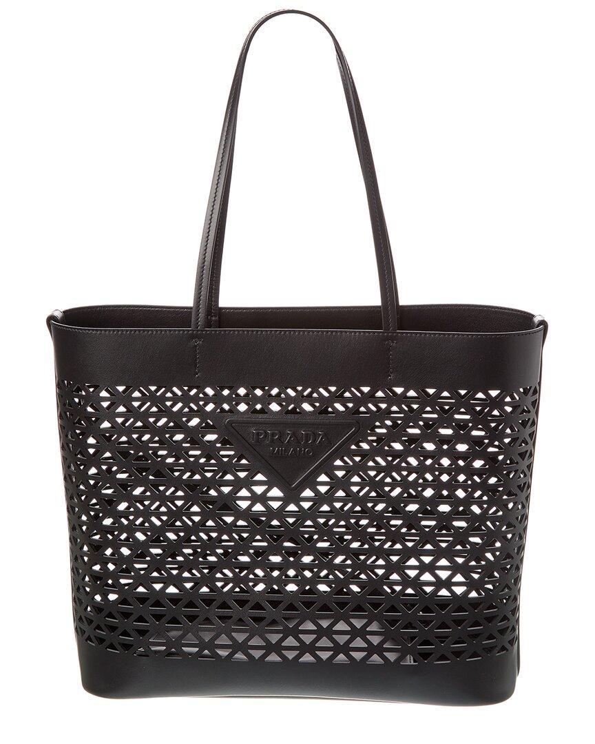 Large Perforated Leather Tote In Black product image