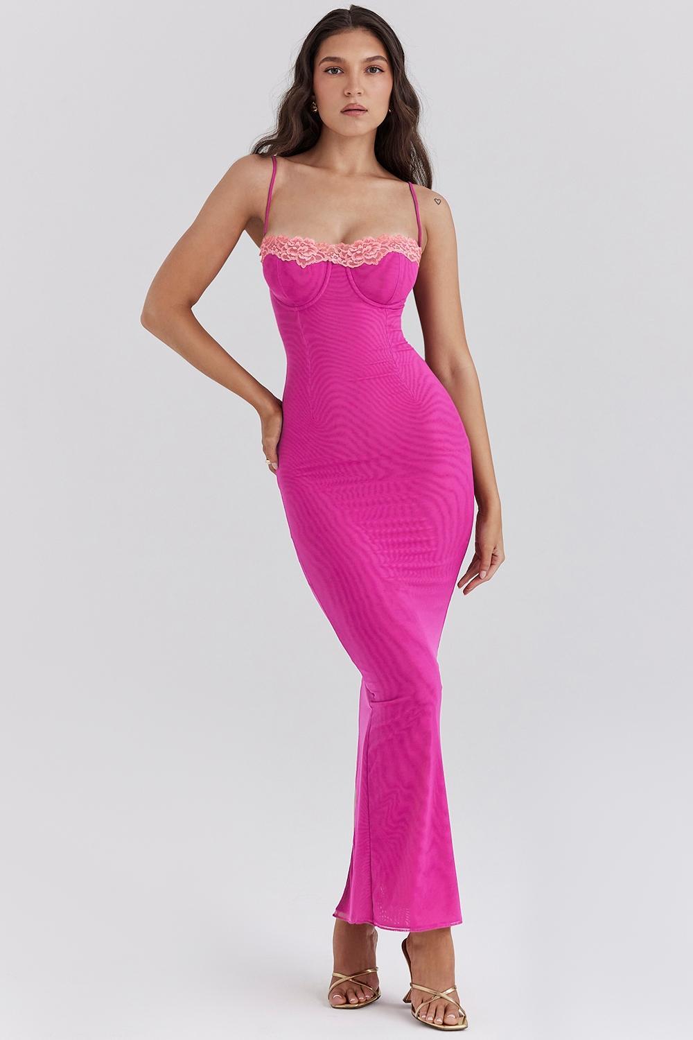 Aiza Raspberry Lace Trimmed Maxi Dress Product Image