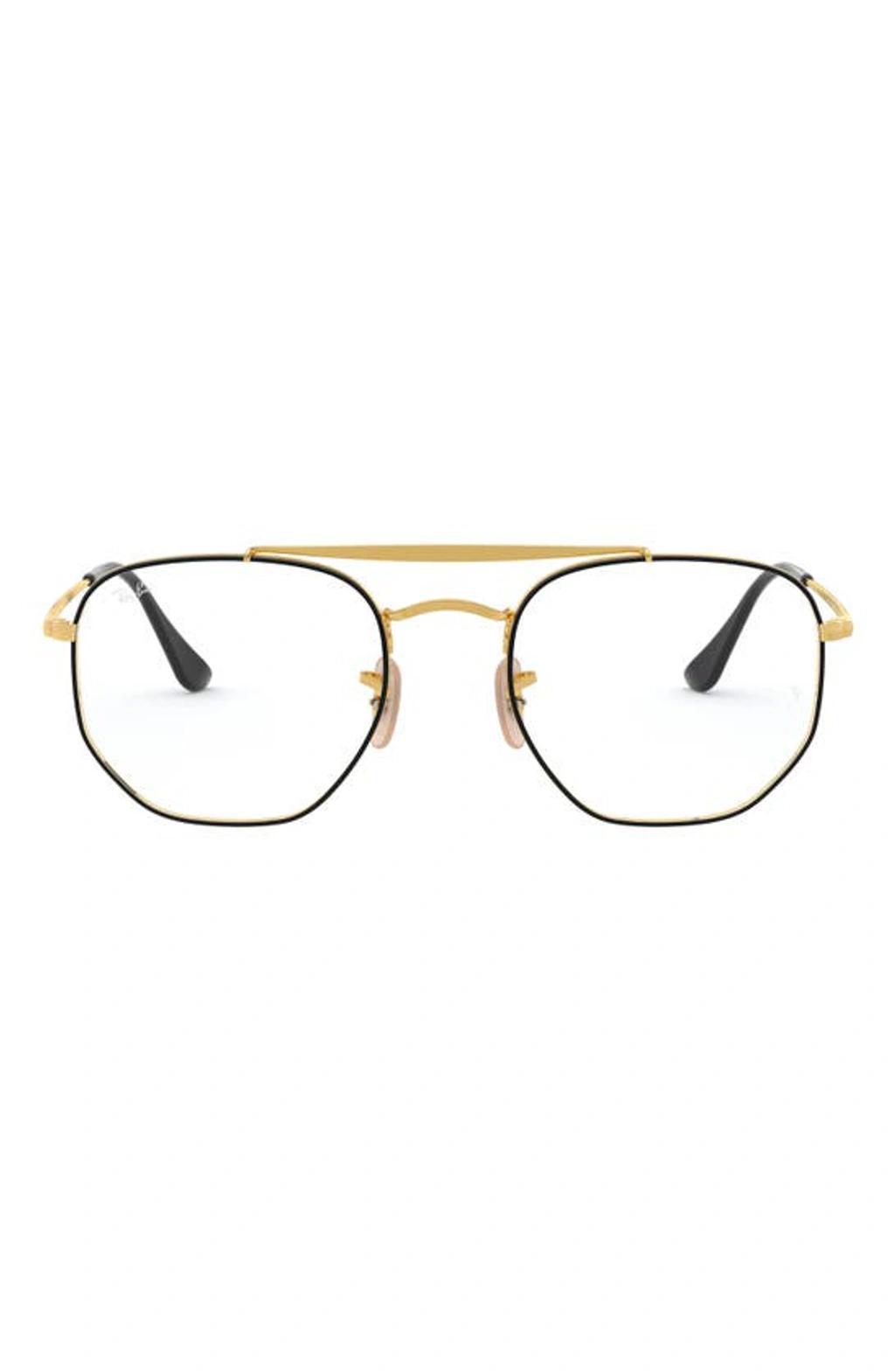 RAY BAN 54mm Square Optical Glasses In Black Gold Product Image