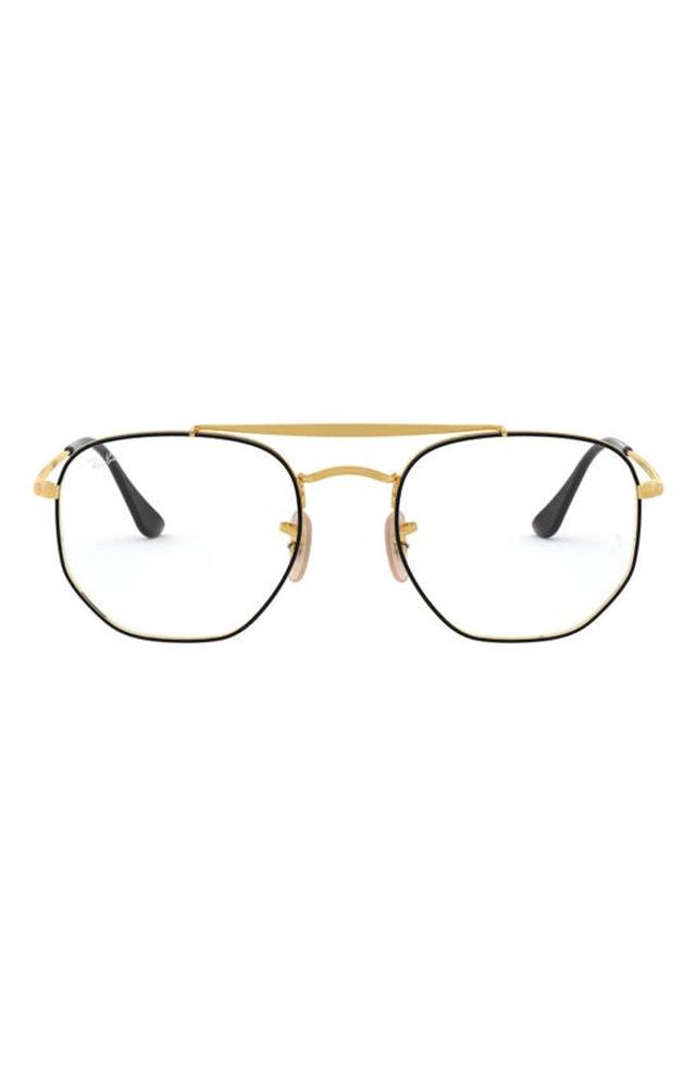 RAY BAN 54mm Square Optical Glasses In Black Gold Product Image