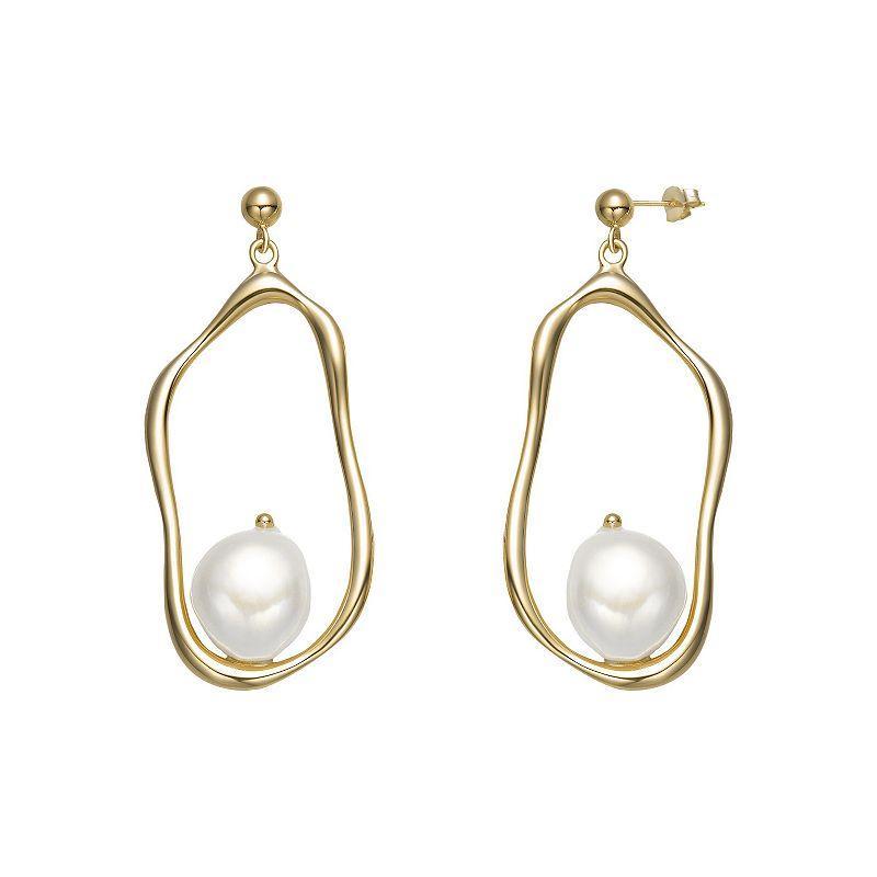 14k Gold Sterling Silver Freshwater Cultured Pearl Curvy Dangling Earrings, Womens, Gold Tone Product Image