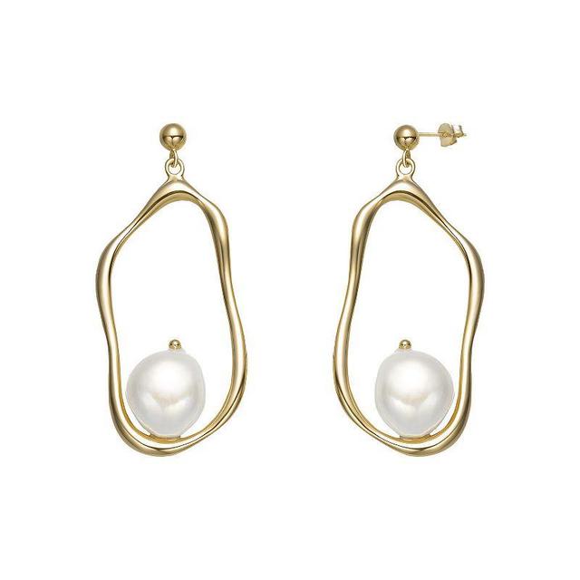 14k Gold Sterling Silver Freshwater Cultured Pearl Curvy Dangling Earrings, Womens, Gold Tone Product Image