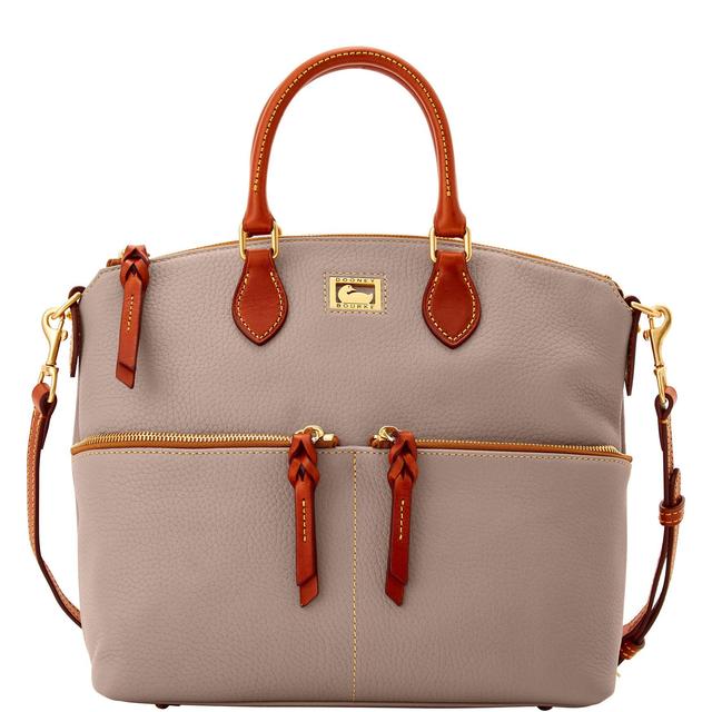 Dooney & Bourke Womens Dillen Double Pocket Leather Satchel Bag in Taupe Product Image