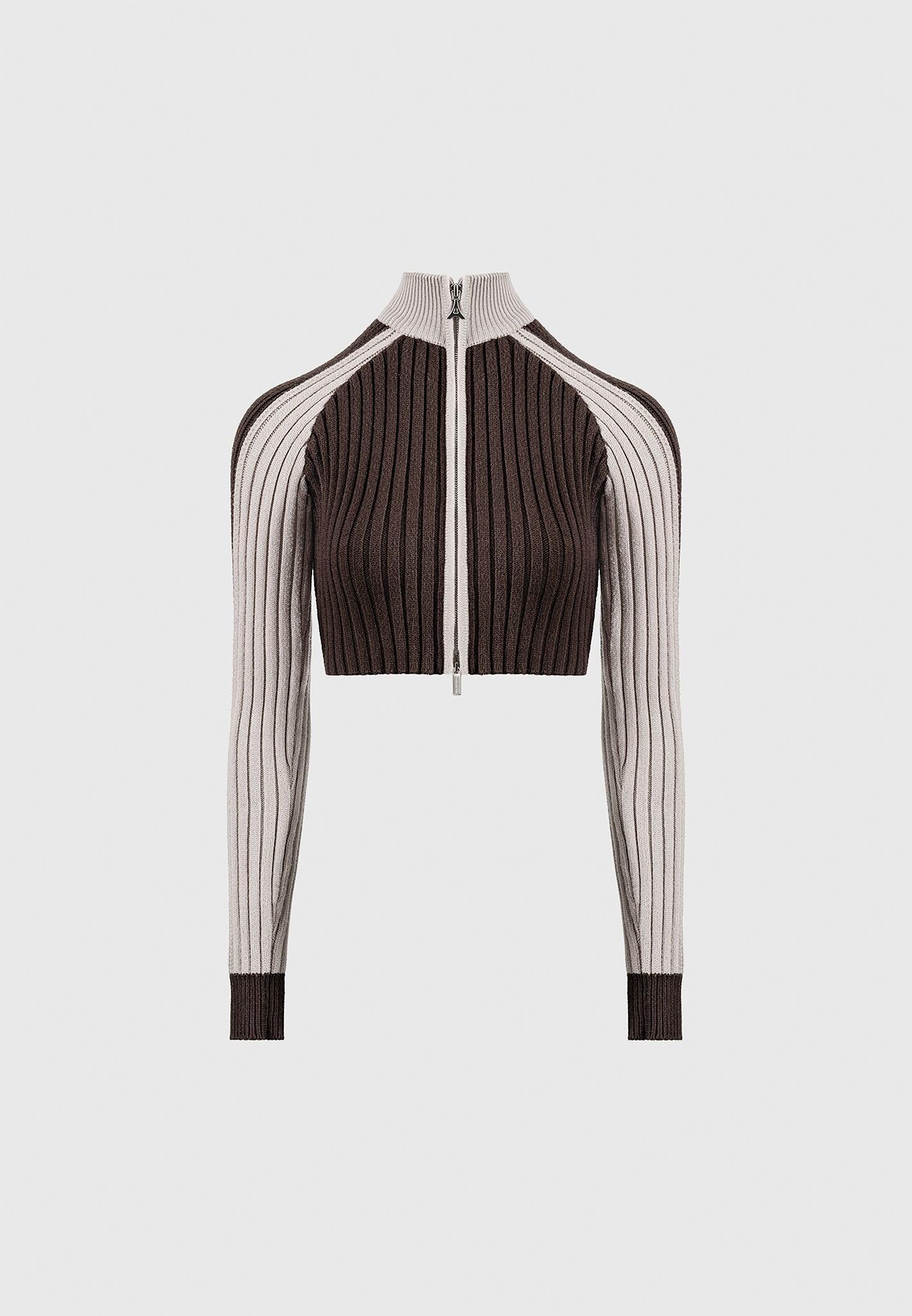 Rib Knit Track Jacket - Brown/Beige Female Product Image