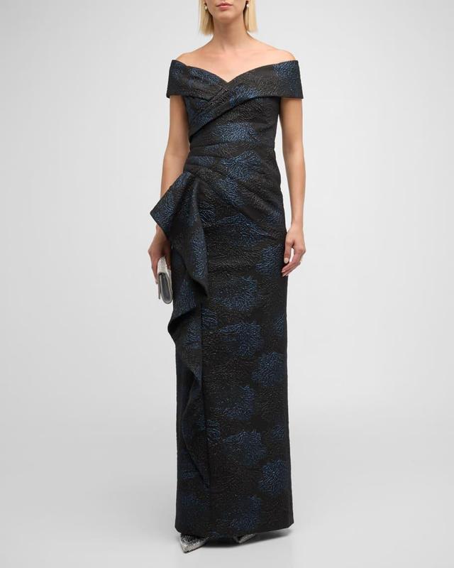 Off-Shoulder Jacquard Column Gown Product Image