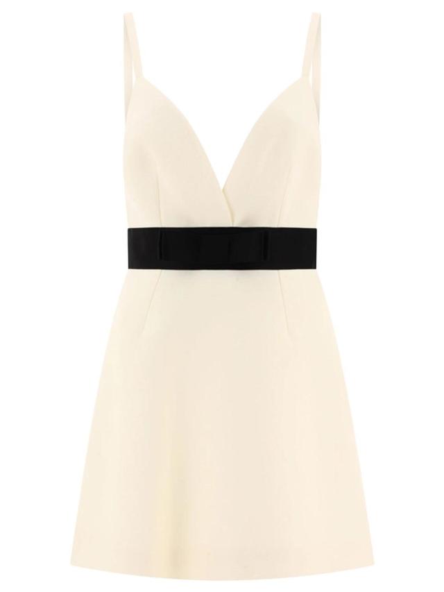 DOLCE & GABBANA Modern White Woolen Dress With Satin Belt And Straps Product Image