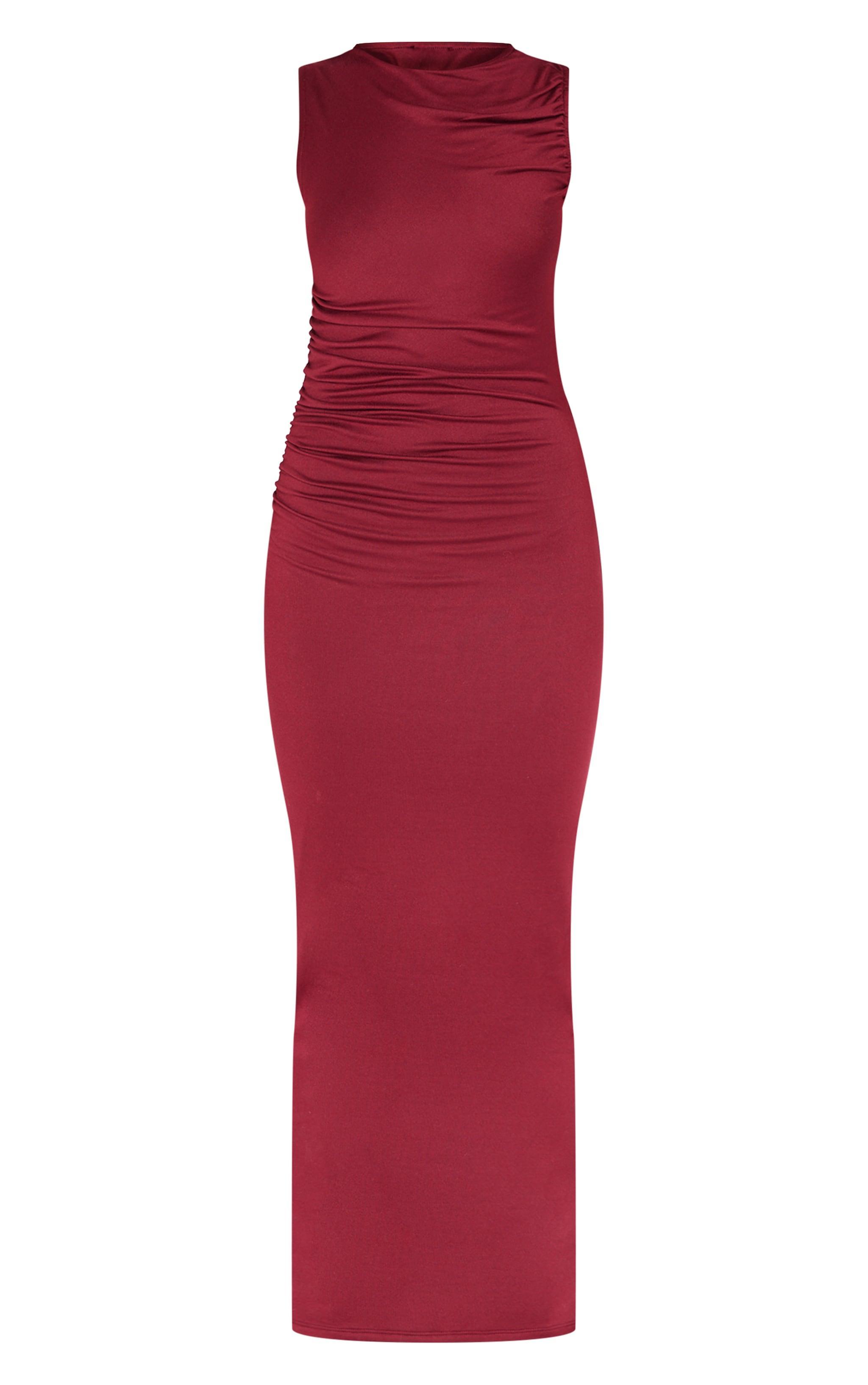 Burgundy Double Contour Ruched Detail Maxi Dress Product Image