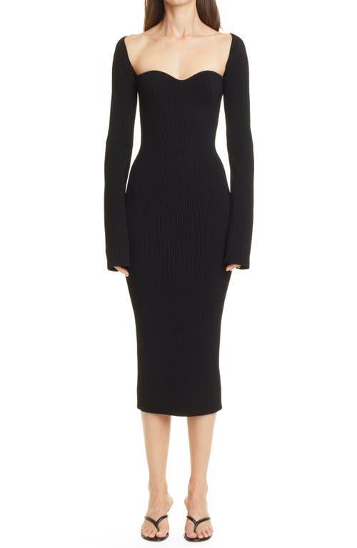 KHAITE Beth Long Sleeve Bustier Dress Black. (also in M, S). Product Image