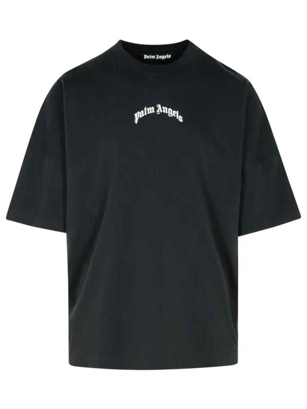 PALM ANGELS Retro Black Cotton T-shirt In Blackwhite Product Image