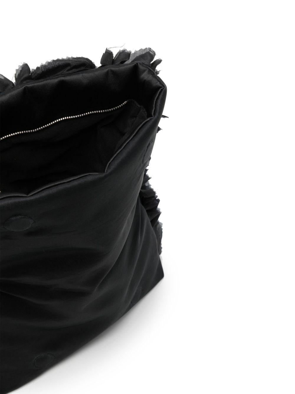 Ruffle-detail Floral-appliqué Clutch Bag In Black Product Image