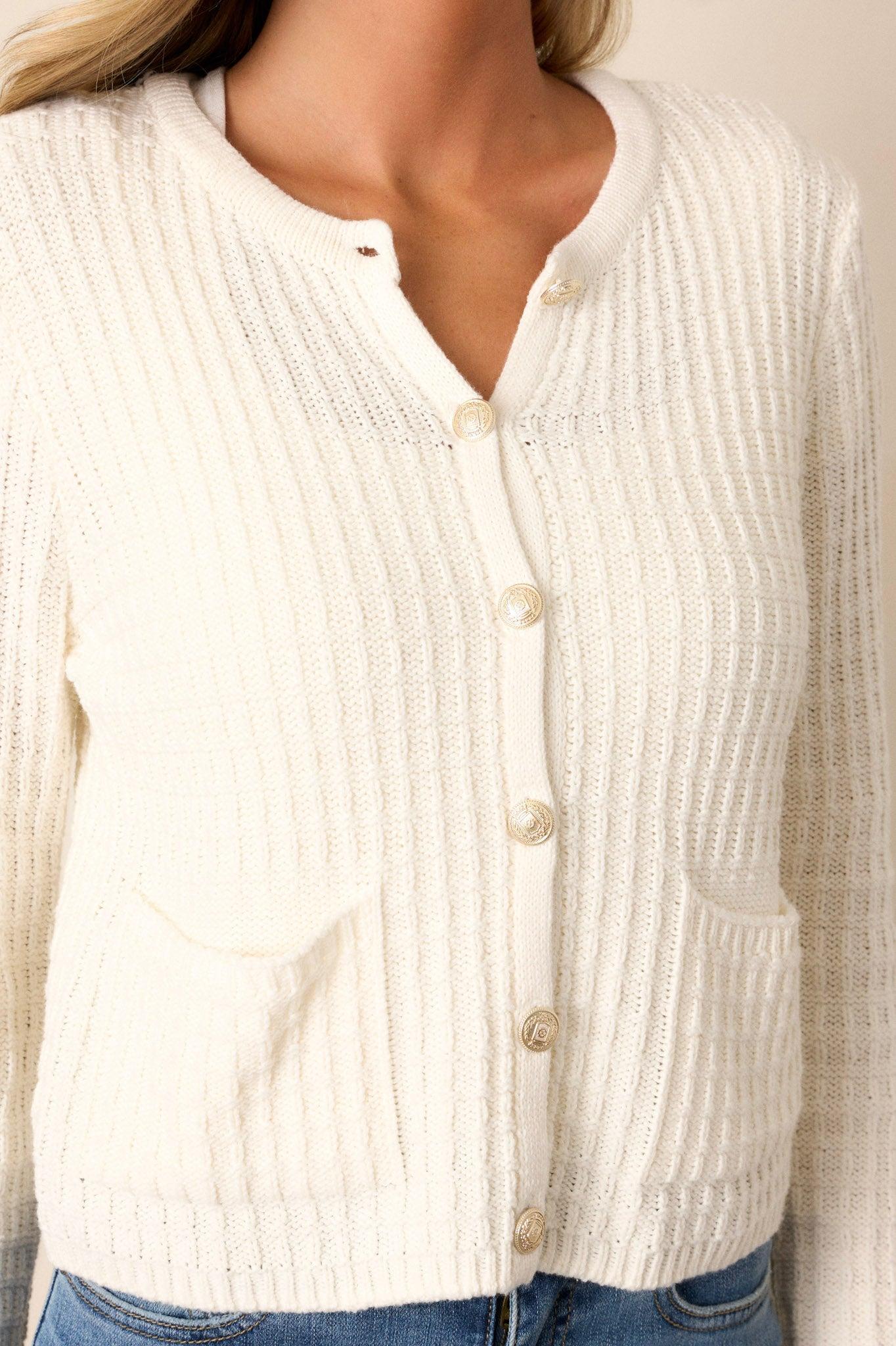 Between The Lines Ivory Waffle Knit Cardigan Product Image