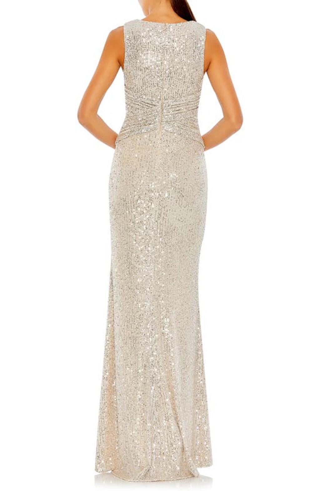 Sheath Sequin Gown In Beige Product Image