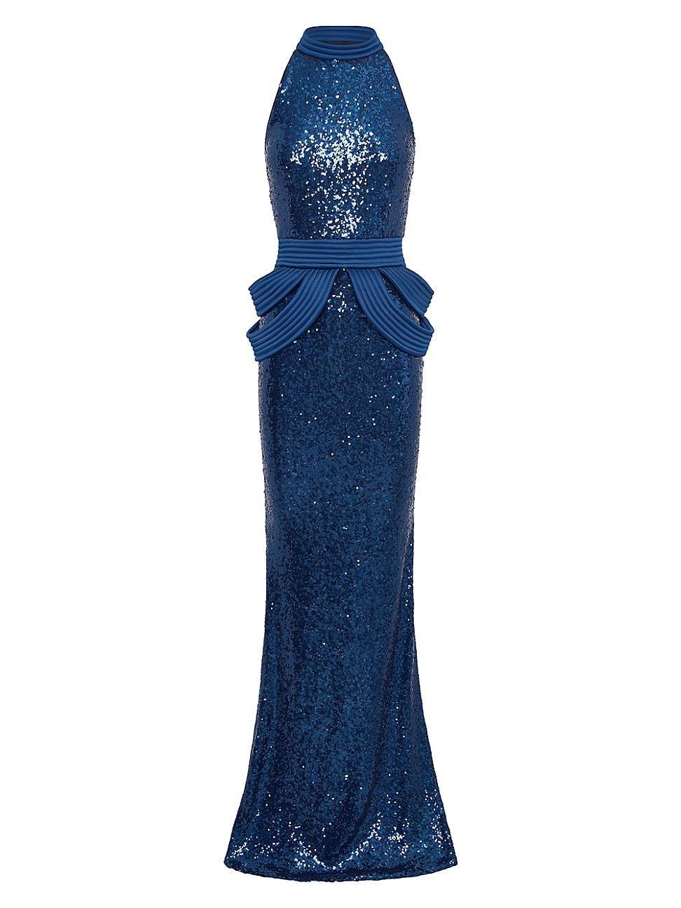 Womens Risen Sequined Halter Gown Product Image