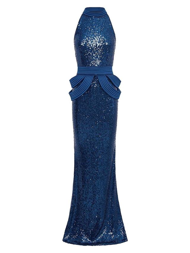 Womens Risen Sequined Halter Gown Product Image