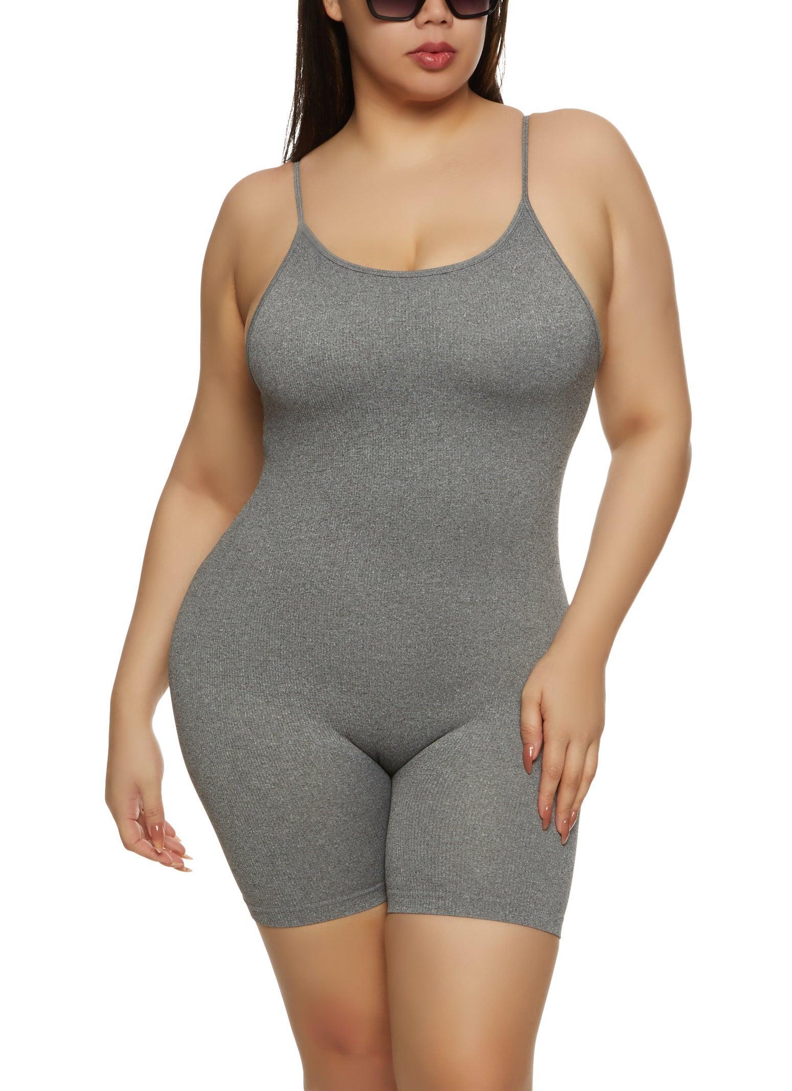 Womens Plus Size Seamless Ribbed Cami Romper Product Image